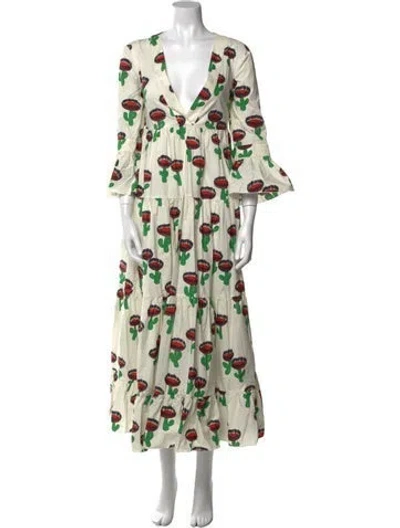 Pre-owned La Doublej Floral Print Long Dress In White