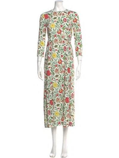Pre-owned La Doublej Floral Print Long Dress In White