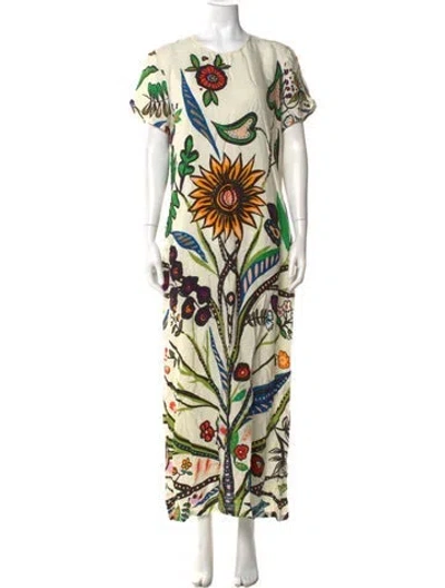 Pre-owned La Doublej Floral Print Long Dress In White