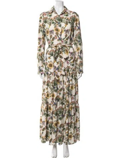 Pre-owned La Doublej Floral Print Long Dress In White