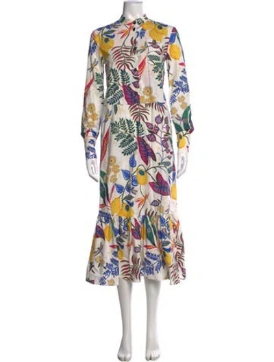 Pre-owned La Doublej Floral Print Long Dress In White