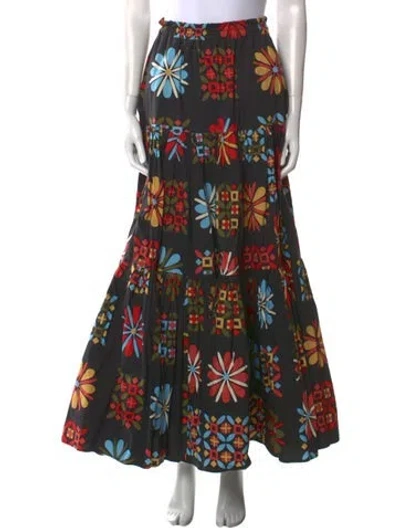 Pre-owned La Doublej Floral Print Long Skirt In Black
