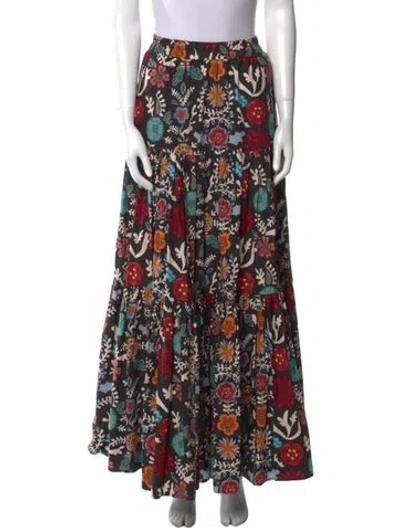 Pre-owned La Doublej Floral Print Long Skirt In Black