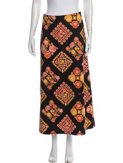 Pre-owned La Doublej Floral Print Long Skirt In Black