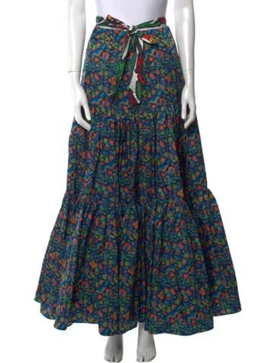 Pre-owned La Doublej Floral Print Long Skirt In Blue