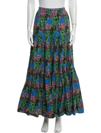 Pre-owned La Doublej Floral Print Long Skirt In Blue