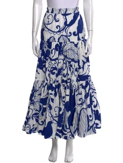 Pre-owned La Doublej Floral Print Long Skirt In Blue/white