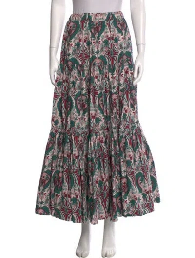Pre-owned La Doublej Floral Print Long Skirt In Green