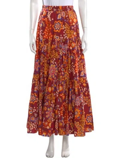 Pre-owned La Doublej Floral Print Long Skirt In Orange