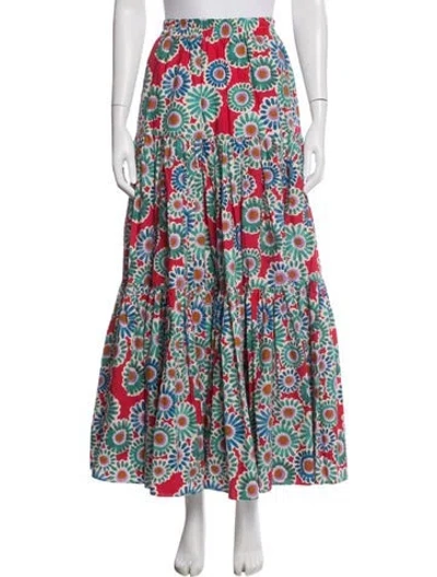 Pre-owned La Doublej Floral Print Long Skirt In Red