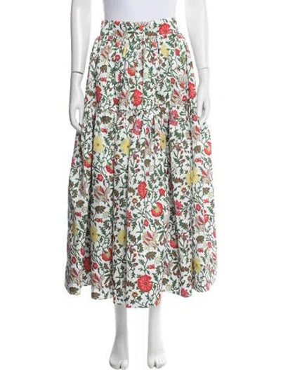 Pre-owned La Doublej Floral Print Long Skirt In White