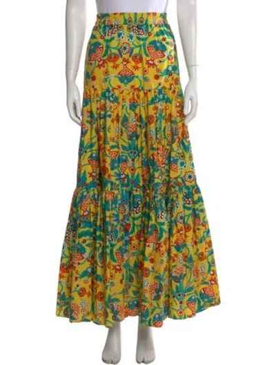 Pre-owned La Doublej Floral Print Long Skirt In Yellow