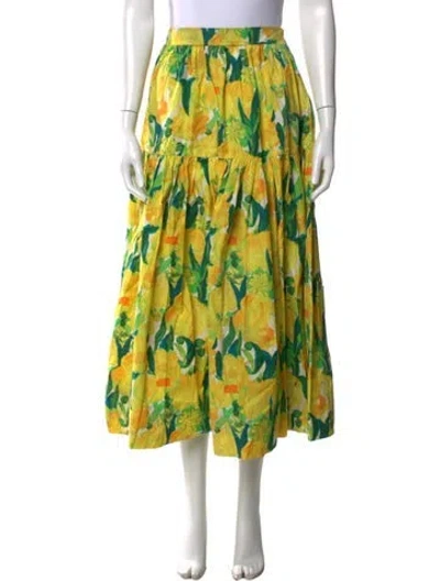 Pre-owned La Doublej Floral Print Long Skirt In Yellow