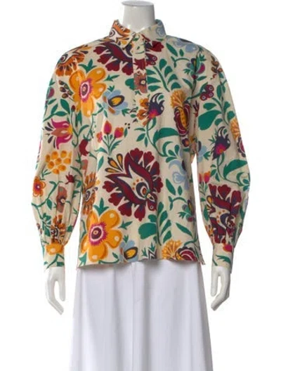 Pre-owned La Doublej Floral Print Long Sleeve Blouse In Neutral