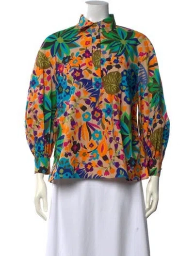 Pre-owned La Doublej Floral Print Long Sleeve Blouse In Neutrals