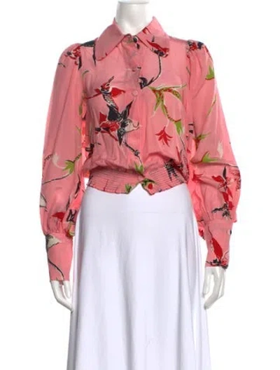 Pre-owned La Doublej Floral Print Long Sleeve Blouse In Pink