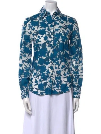 Pre-owned La Doublej Floral Print Long Sleeve Button-up Top In Blue