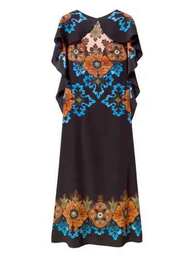 La Doublej Floral-print Midi Day Dress In Black