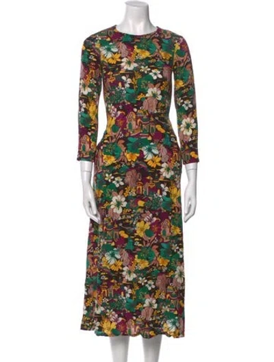 Pre-owned La Doublej Floral Print Midi Length Dress In Black