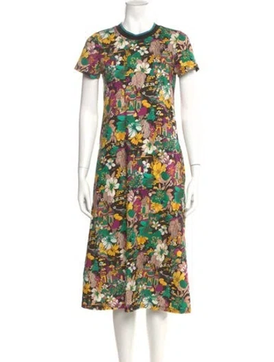 Pre-owned La Doublej Floral Print Midi Length Dress In Black