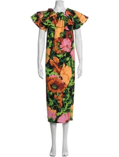 Pre-owned La Doublej Floral Print Midi Length Dress In Black