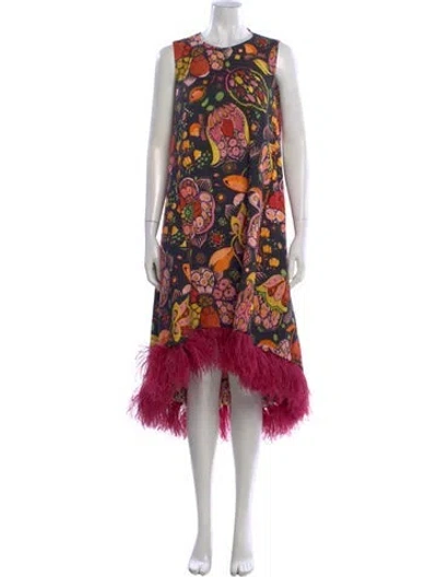Pre-owned La Doublej Floral Print Midi Length Dress In Black