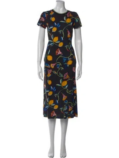 Pre-owned La Doublej Floral Print Midi Length Dress In Black