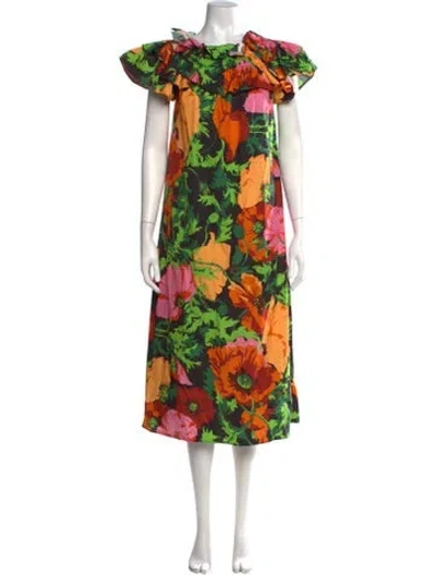 Pre-owned La Doublej Floral Print Midi Length Dress In Black