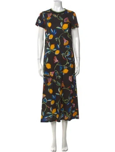 Pre-owned La Doublej Floral Print Midi Length Dress In Black/green/purple