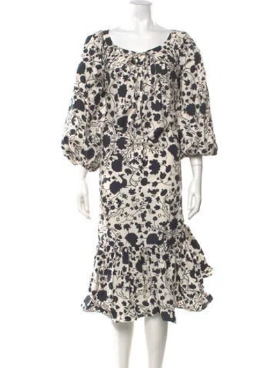 Pre-owned La Doublej Floral Print Midi Length Dress In Black/white