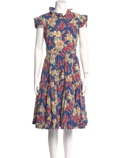 Pre-owned La Doublej Floral Print Midi Length Dress In Blue
