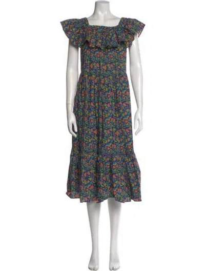 Pre-owned La Doublej Floral Print Midi Length Dress In Blue