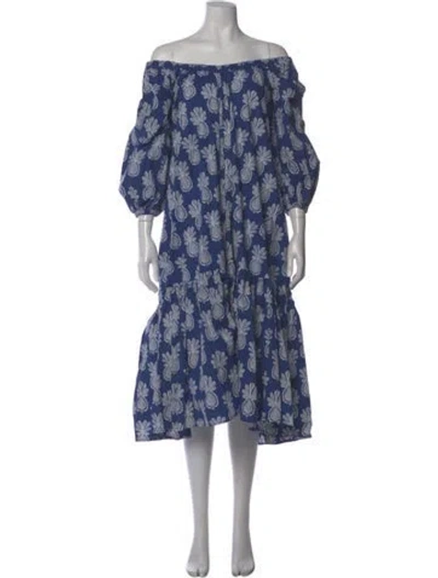 Pre-owned La Doublej Floral Print Midi Length Dress In Blue