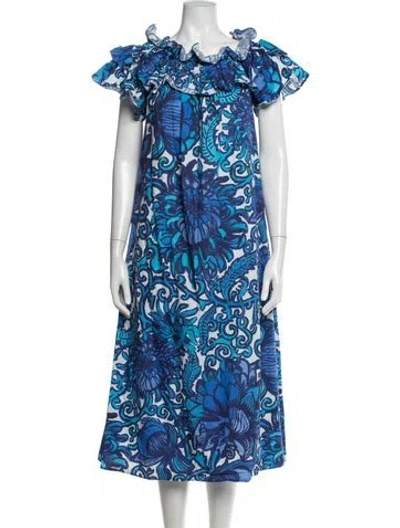 Pre-owned La Doublej Floral Print Midi Length Dress In Blue