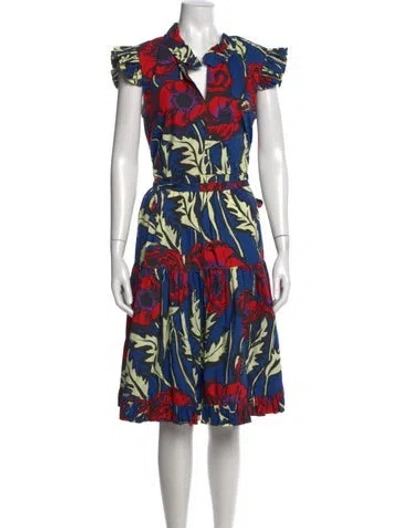 Pre-owned La Doublej Floral Print Midi Length Dress In Blue/red