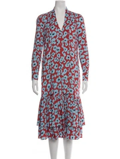 Pre-owned La Doublej Floral Print Midi Length Dress In Blue/red