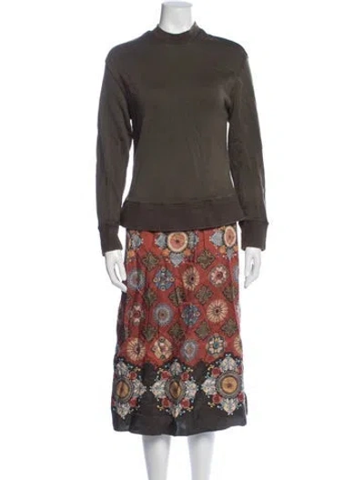 Pre-owned La Doublej Floral Print Midi Length Dress In Brown