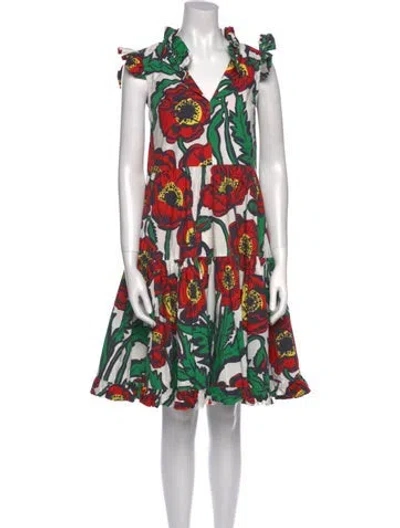 Pre-owned La Doublej Floral Print Midi Length Dress In Green