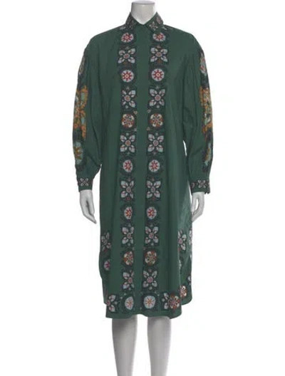 Pre-owned La Doublej Floral Print Midi Length Dress In Green