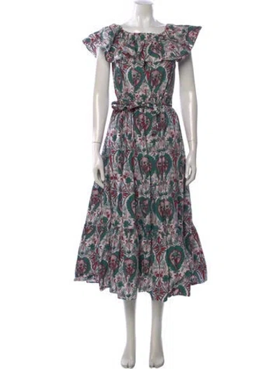 Pre-owned La Doublej Floral Print Midi Length Dress In Green