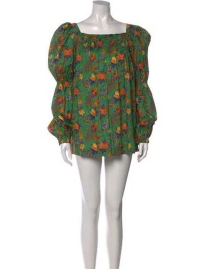 Pre-owned La Doublej Floral Print Midi Length Dress In Green