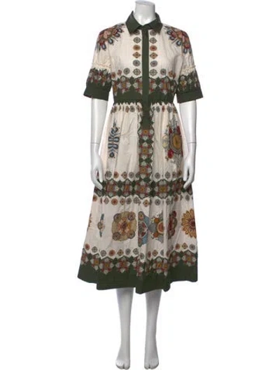 Pre-owned La Doublej Floral Print Midi Length Dress In Green