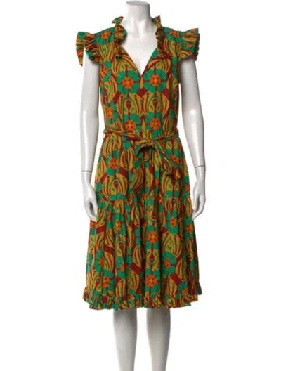 Pre-owned La Doublej Floral Print Midi Length Dress In Green