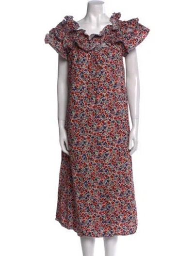 Pre-owned La Doublej Floral Print Midi Length Dress In Multi