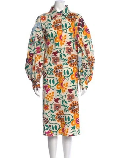 Pre-owned La Doublej Floral Print Midi Length Dress In Neutral