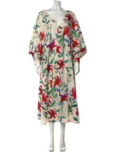 Pre-owned La Doublej Floral Print Midi Length Dress In Neutral