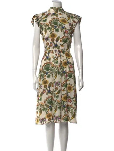 Pre-owned La Doublej Floral Print Midi Length Dress In Neutral