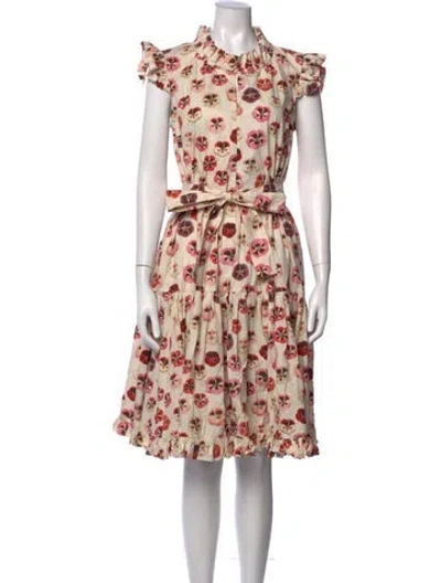 Pre-owned La Doublej Floral Print Midi Length Dress In Neutrals