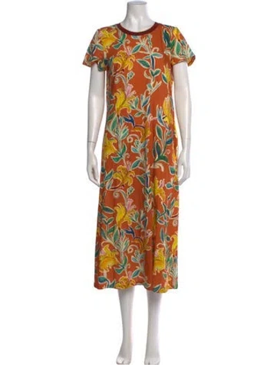Pre-owned La Doublej Floral Print Midi Length Dress In Orange