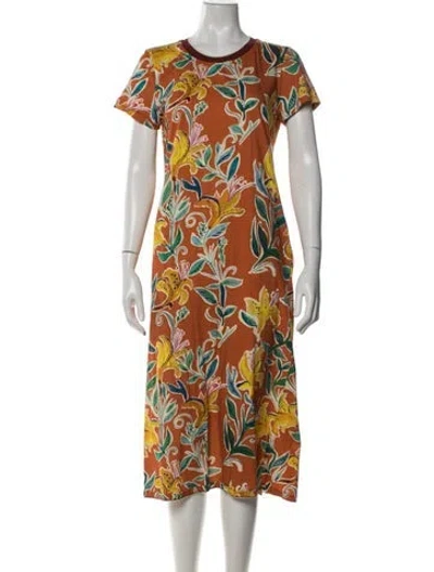 Pre-owned La Doublej Floral Print Midi Length Dress In Orange